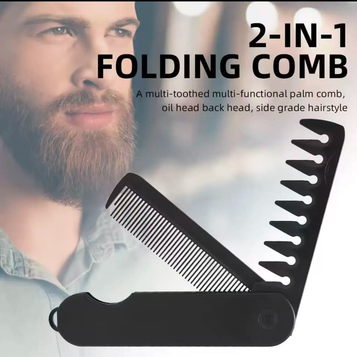 Pettine Pieghevole per Tagliacapelli, Pettine Multifunzionale in Plastica a Denti Larghi per Capelli e Barba, Strumento di Styling Due-in-Uno
