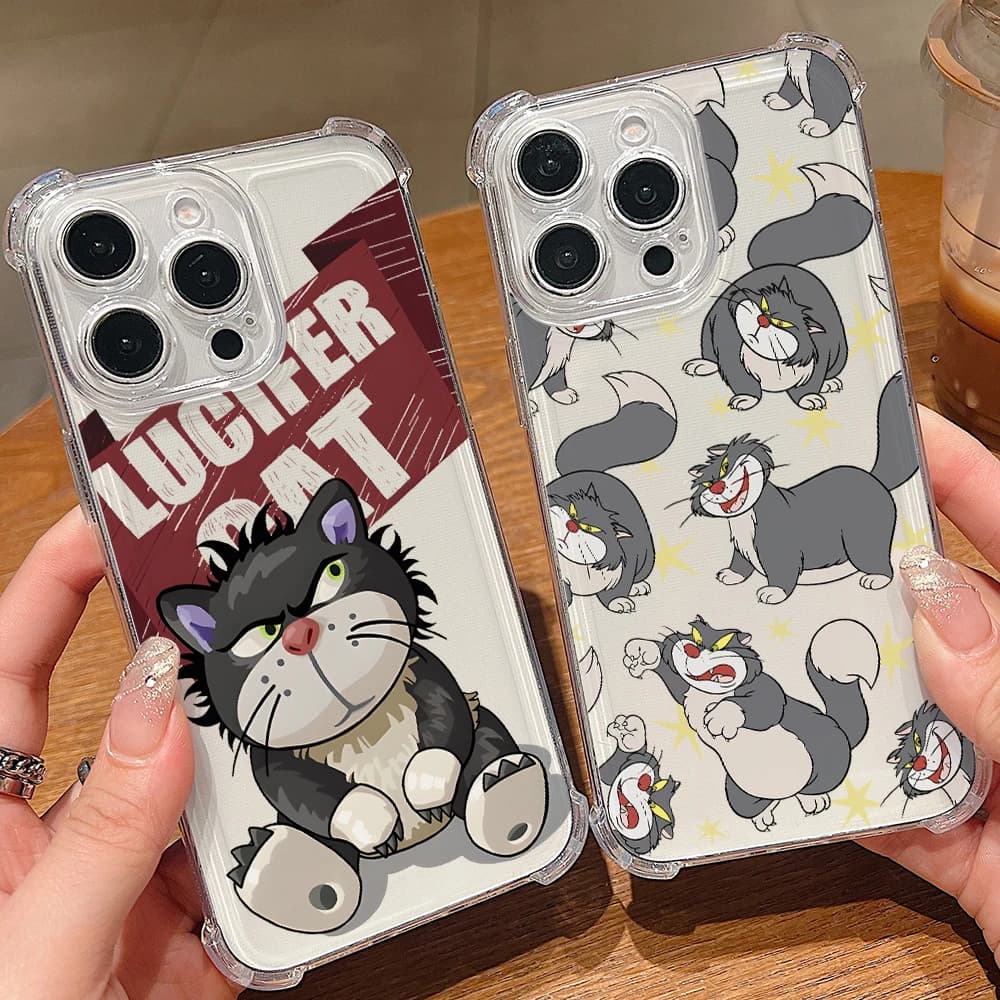 Funny Lucifer Cat Phone Case for iPhone 17 Air 16 16e 15 14 Plus 13 12 11 Pro Max X Xs XR 8 Soft Clear Anti Drop Cover