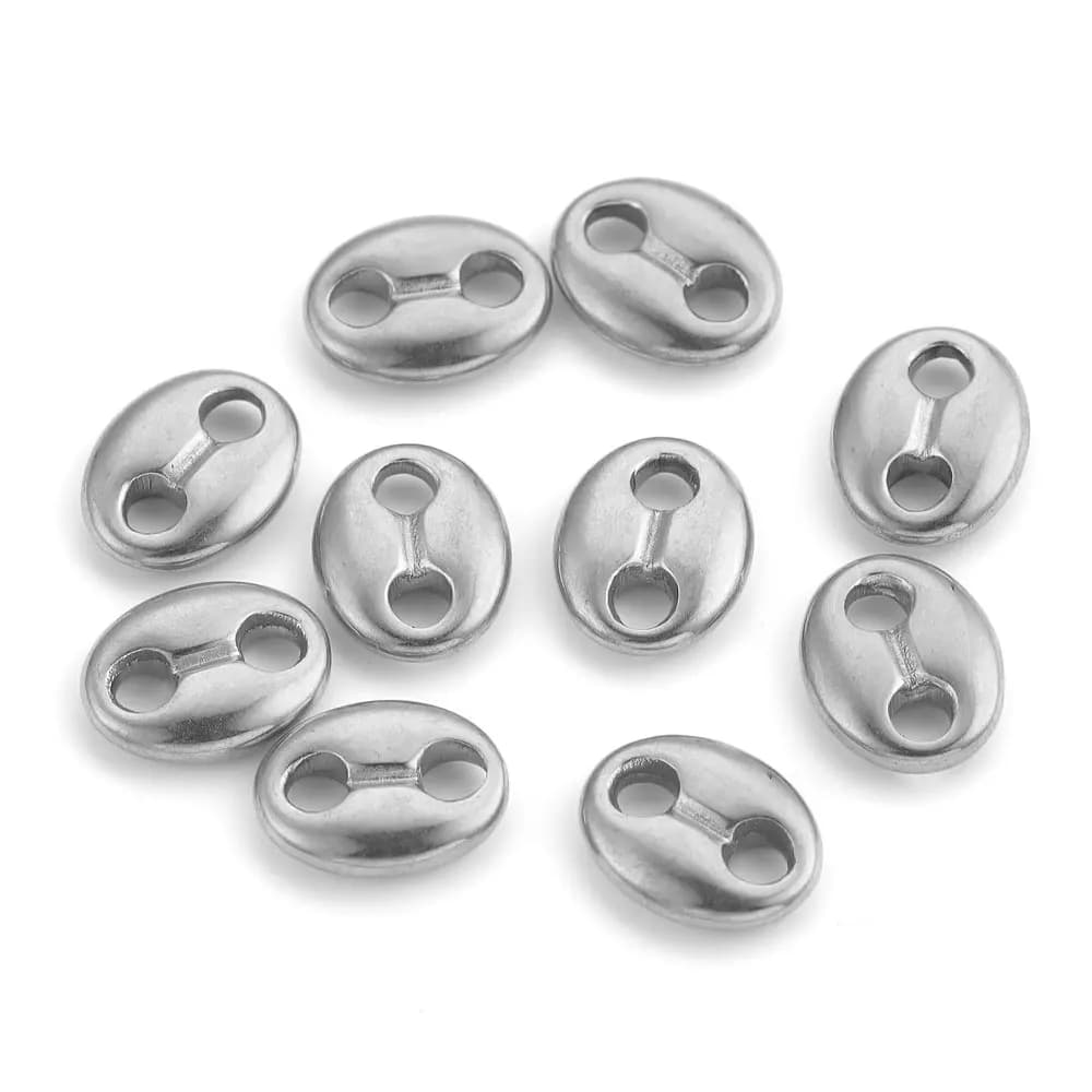 10pcs Stainless Steel Coffee Bean Charm Connector for DIY Bracelet Double Hole Oval Flat Pig Nose Connector For Jewelry Making