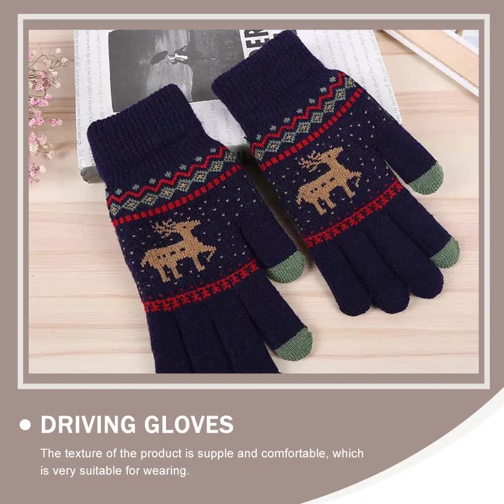 2Pairs Winter Screen Gloves Acrylic Knitted Windproof Waterproof Outdoor Mittens for Cycling Skiing Skating Camping