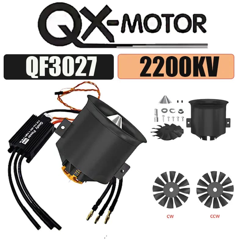 Motore Brushless QX-MOTOR 70mm EDF QF3027 CW/CCW a 12 Pale per Elica Intubata 2200KV per Droni RC, Elicotteri e Aerei ad Ala Fissa