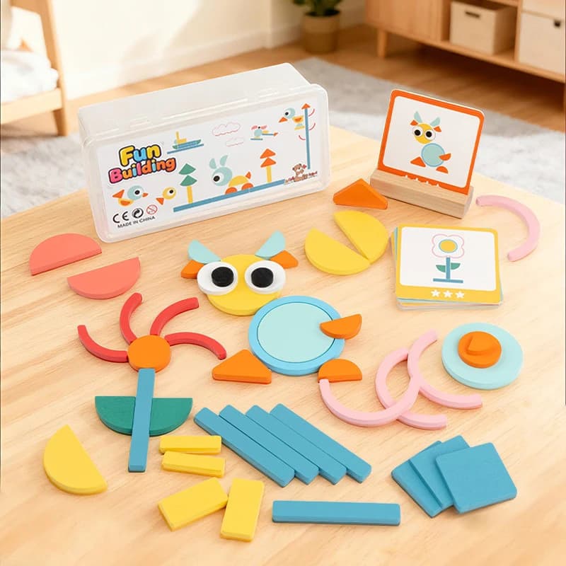 1 set di puzzle Tangram in legno, set di blocchi geometrici 3D, set di puzzle Montessori, giocattoli educativi per bambini