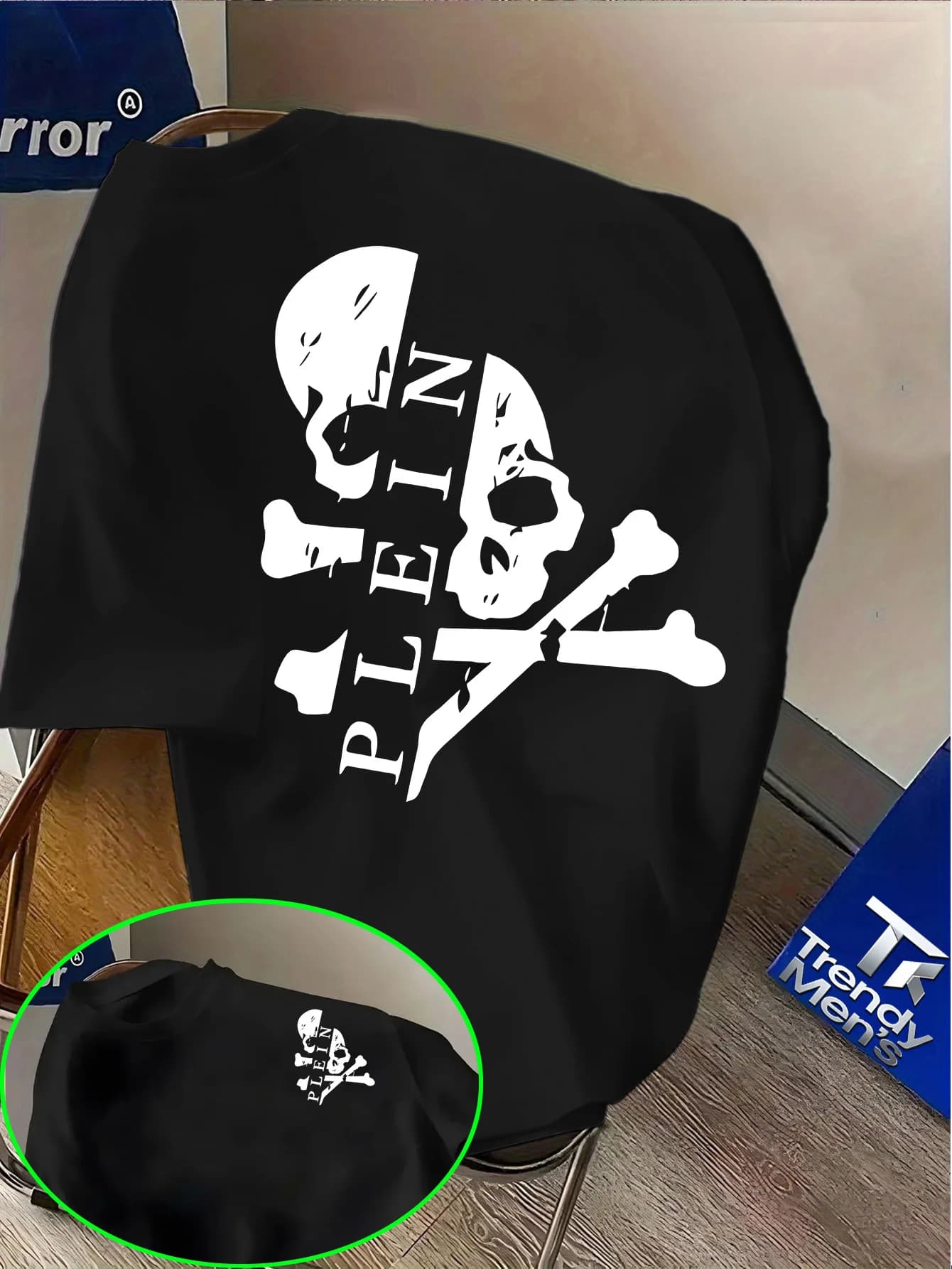 T-shirt casual in cotone allentato con motivo teschio e stampa monogramma girocollo a maniche corte per uomo e donna da indossare ogni giorno