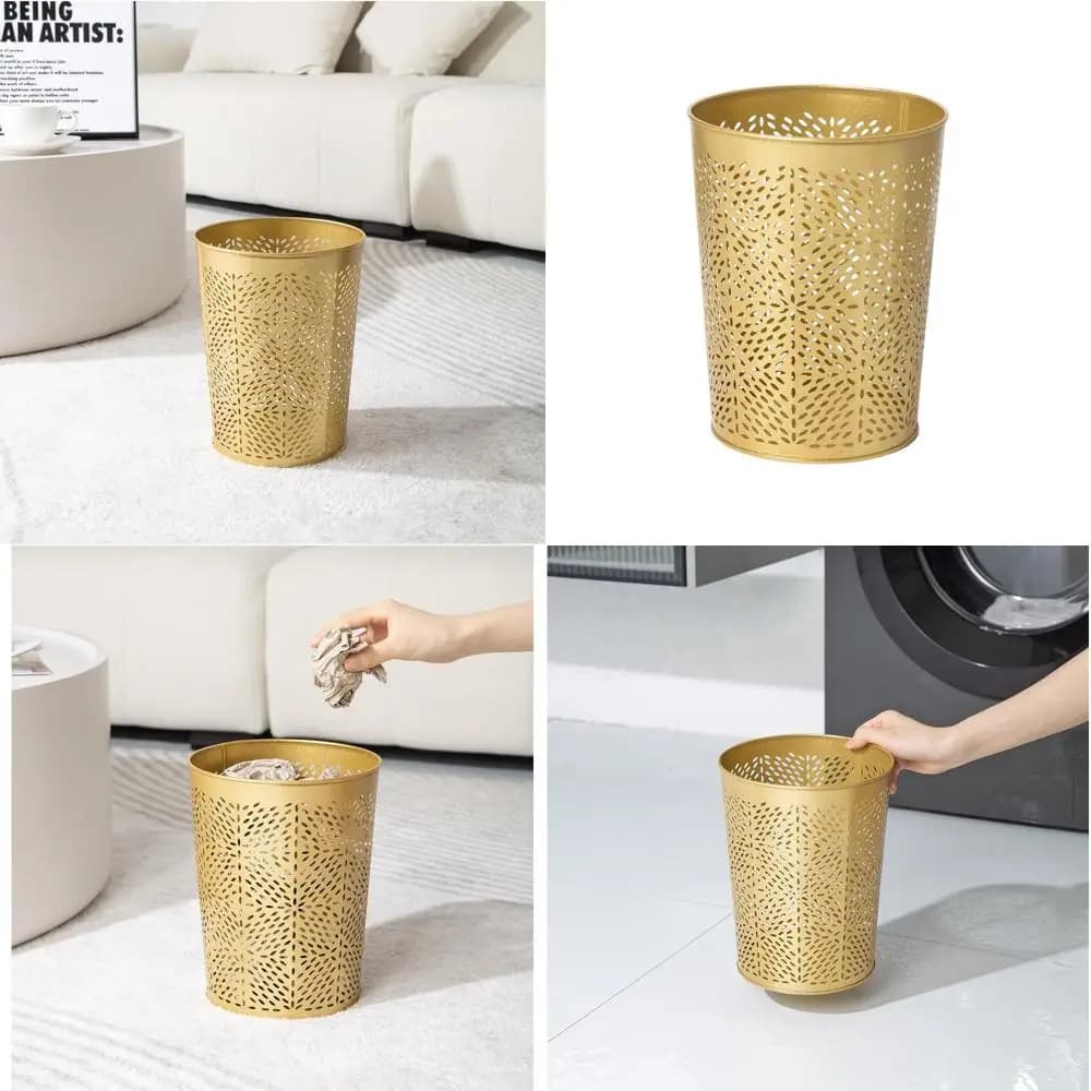 Cestino per rifiuti in metallo con motivo floreale, cestino per rifiuti decorativo scavato per casa e ufficio