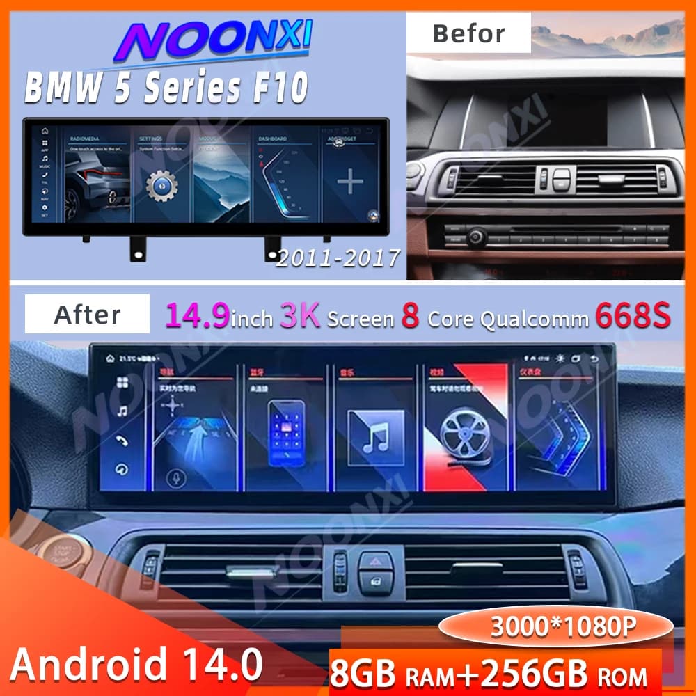 14.9 ''Android14 Autoradio Per BMW Serie 5 F10 F11 F18 CIC NBT Sistema Wireless CarPlay Navigazione GPS Lettore Multimediale Testa BT