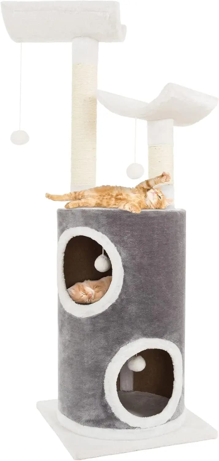 Albero per Gatti da 45 Pollici con Posti Riposo, Cuccia a 2 Piani, Tiragraffi e Giocattoli Sospesi - Torre per Gatti da Interno