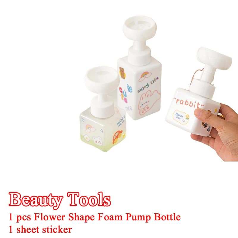 250/450ml Flower Shape Foam Pump Dispenser Bottle Plastic SquareEmpty Liquid Hand Soap Shampoo Container Cartoon Jar For Home