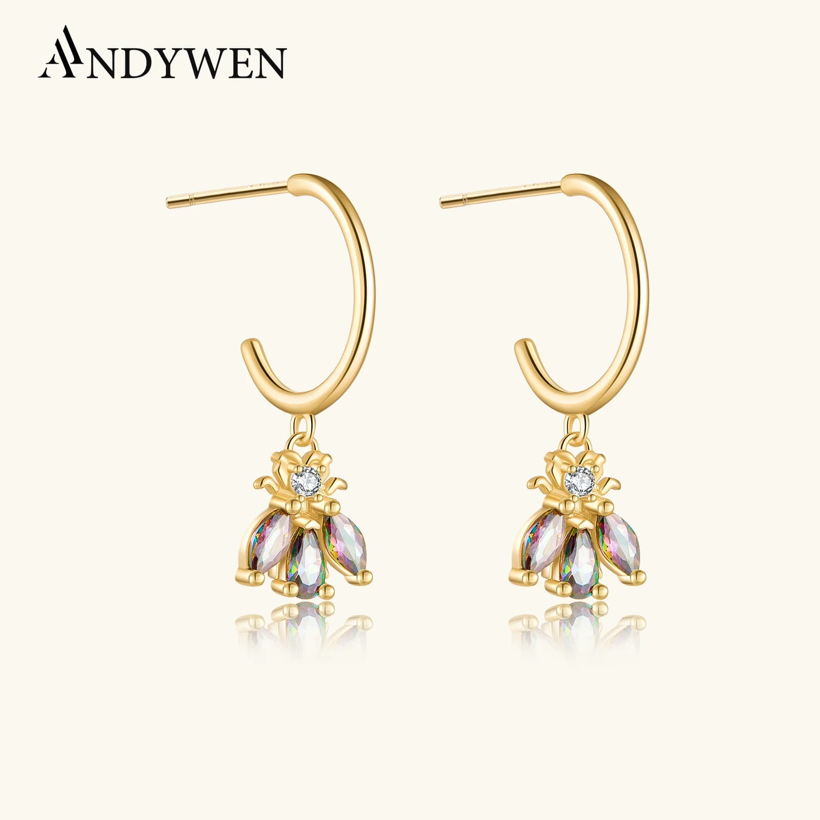 ANDYWEN 925 Sterling Silver Api Orecchino di Goccia Gemme Speciali Zircone Penetrante Ohrringe 2025 Gioielli di Moda di Lusso Rock Punk