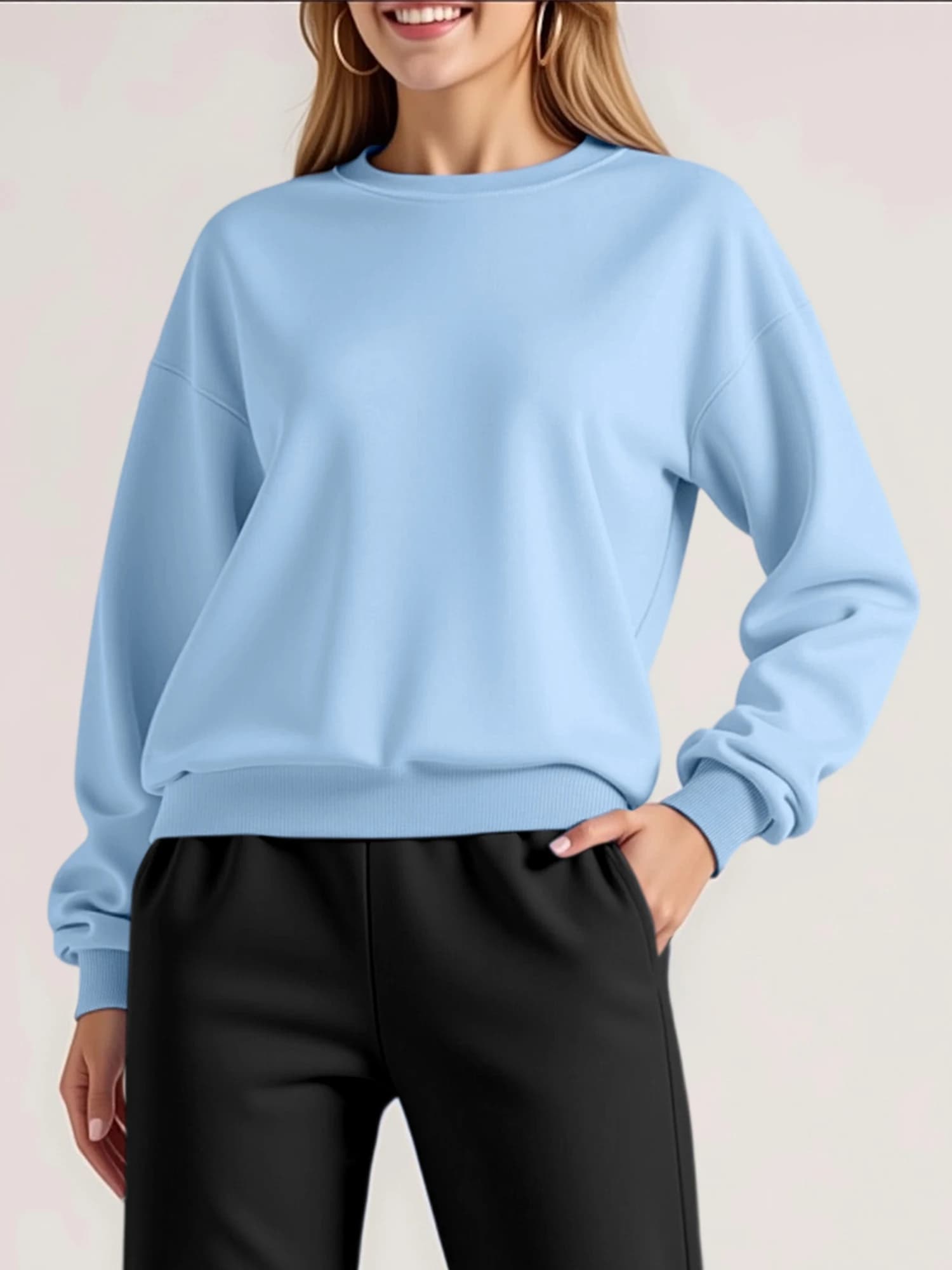 Minimal Loose-Fit Sweatshirt, Drop Shoulder Crew Neck Blouse for Y2K Casual OOTDs & Influencer Street Looks