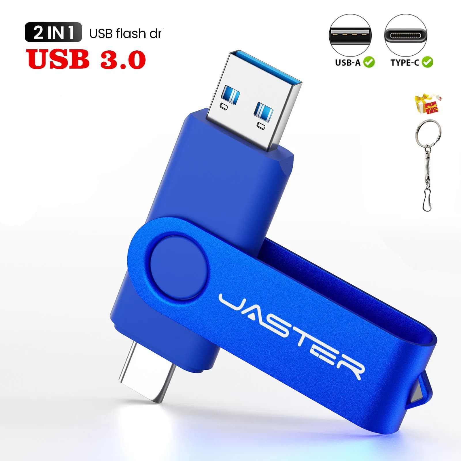Chiavetta USB Blu 2 IN 1 TYPE-C Memory Stick 360 ° Test di Rotazione e Funzionamento 128GB 64GB 32GB Adatto per Telefoni Cellulari e Computer