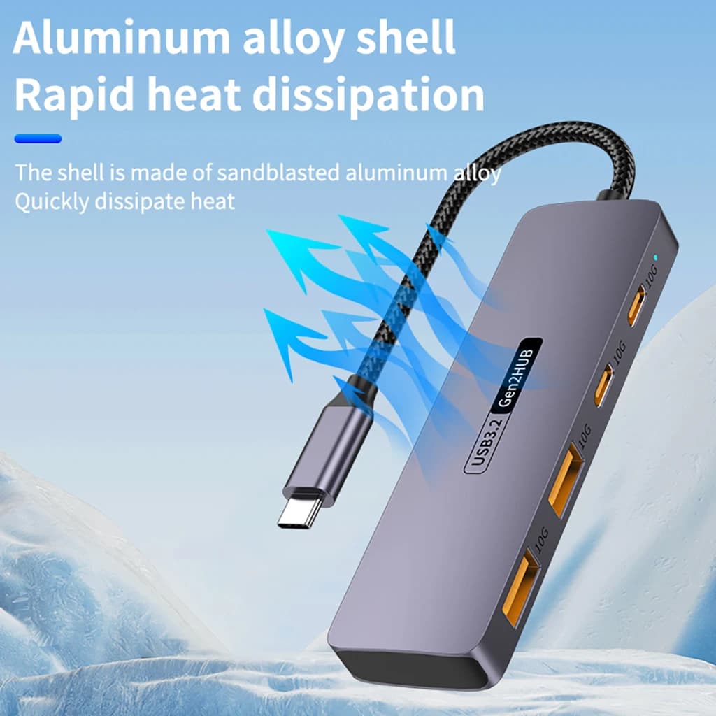 Hub di espansione 4in1 Type-C 10Gbps 4C/2C2A per laptop, tablet e smartphone, hub USB 3.2 Gen2 a 4 porte, docking station USB-C.