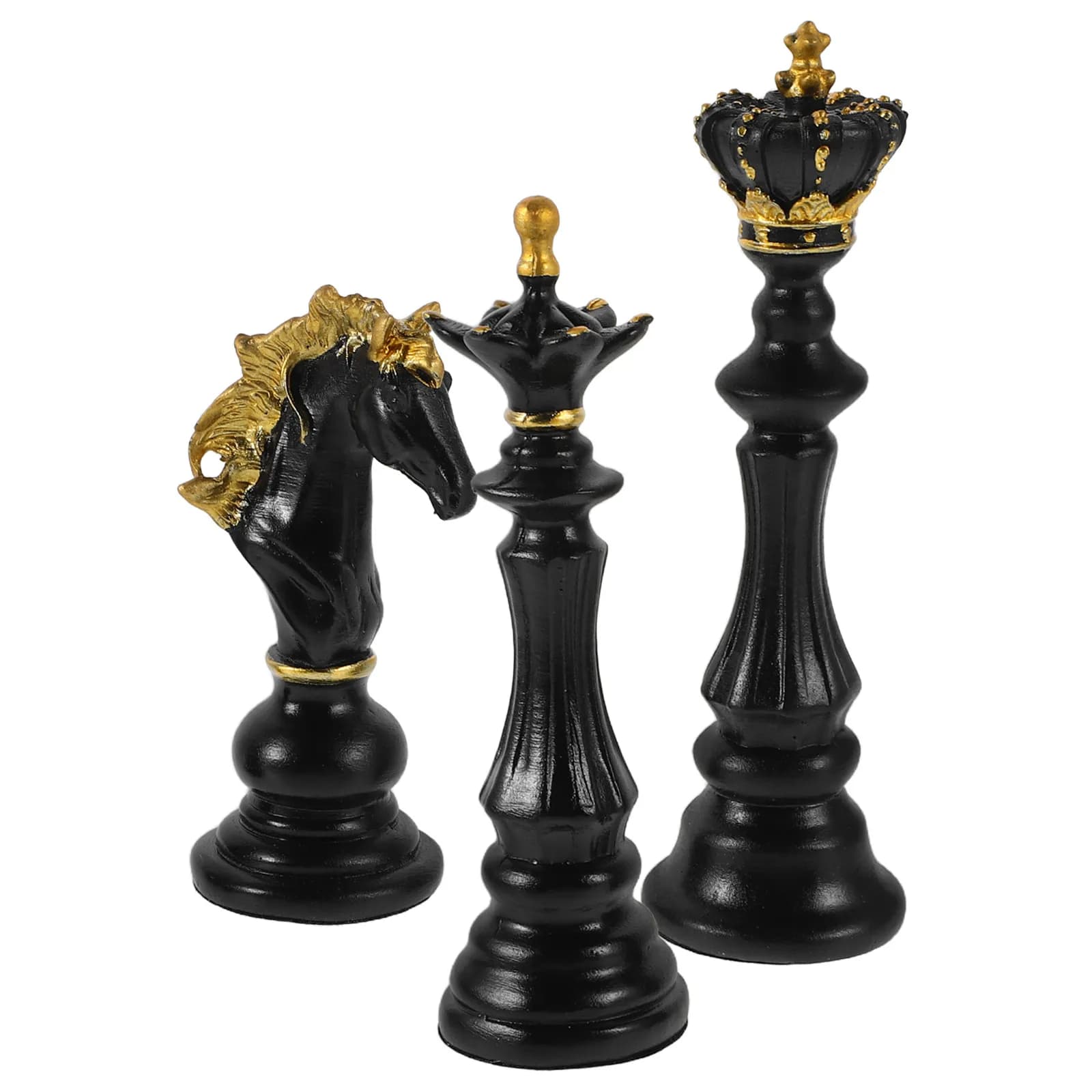 3Pcs Stylish Chess Sculpture Set Realistic Texture Resin Chess Pieces Decor for Intellectual Home Office Creative Space Desktop