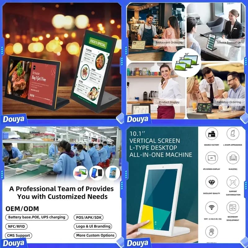 10.1 Inch L Shape Android Tablet Pc Desk Touch Screen Option Nfc Pos Tablet Digital Menus Display for Modern Restaurants