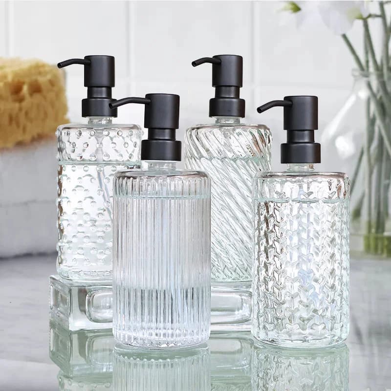 Glass Lotion Bottle Black Stainless Steel Compression Pump Soap Clear Press Bathroom Accessories Dispenser