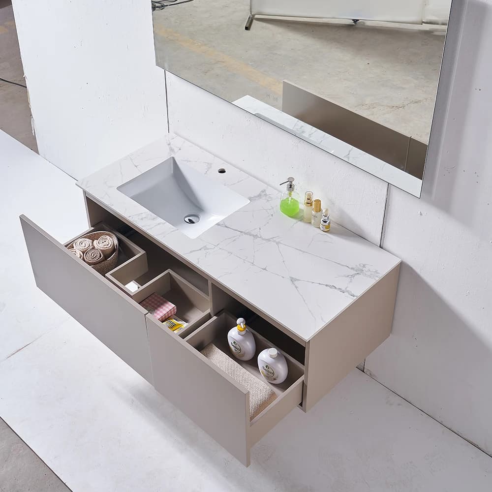 Lavabo in acciaio con specchio, mobiletto da bagno in MDF con specchio impermeabile e lavabo