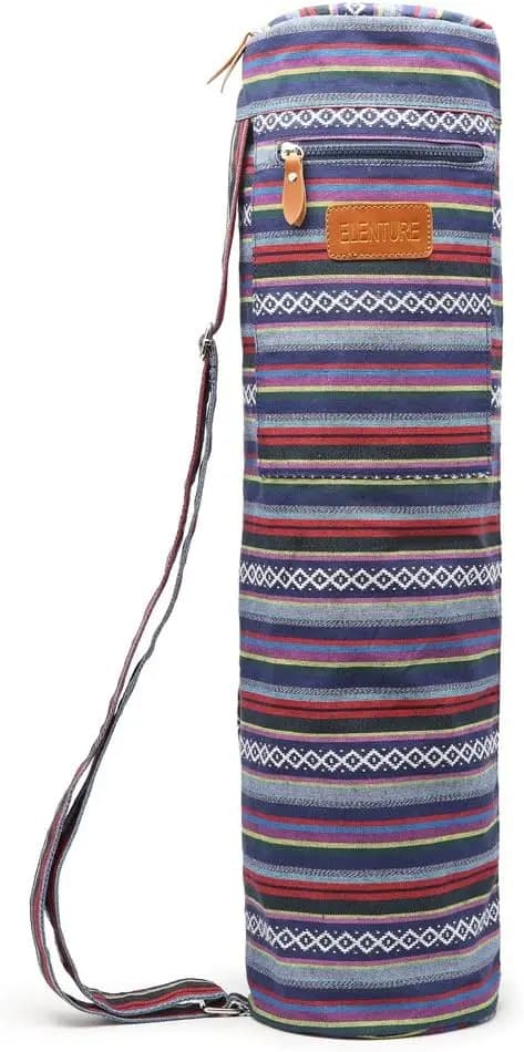 Borsa per Tappetino Yoga in Tela con Tracolla Regolabile e Tasche, Borsa da Viaggio con Zip Completa, Adatta per Tappetini da 1/4" e 1/3"