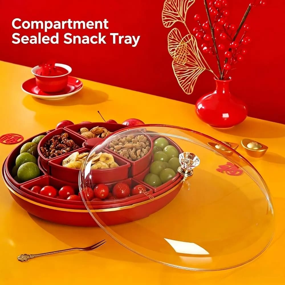 Luxury Divided Sealed Snack Tray, Elegant Compartment Storage Container for Living Room Coffee Table, Nuts Candy Dried Fruit