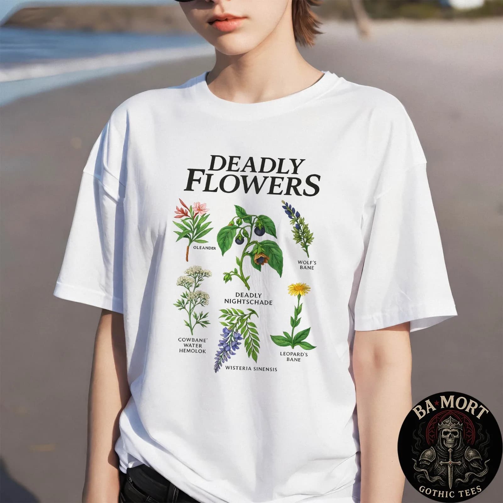T-shirt gotica con piante botaniche tossiche per uomo e donna