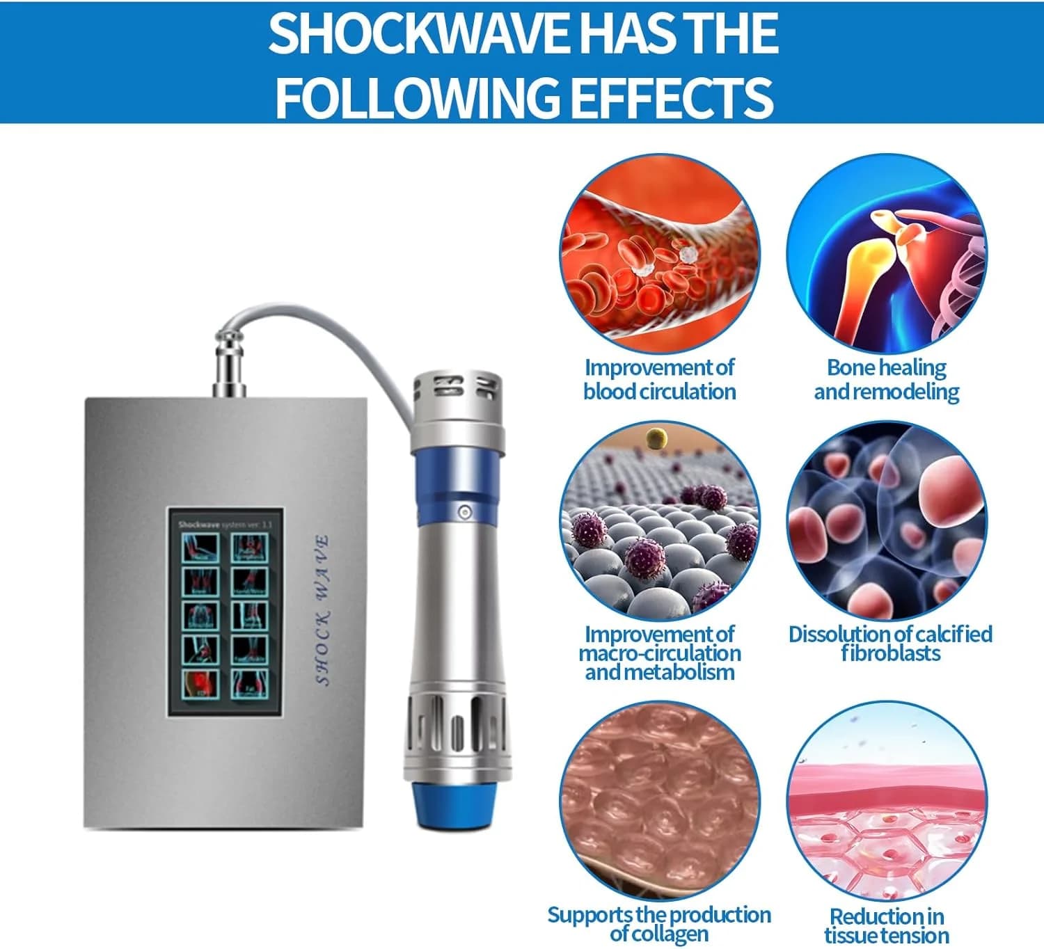 Extracorporeal shock wave therapy device ED pain massage pad with electromuscular shock waves