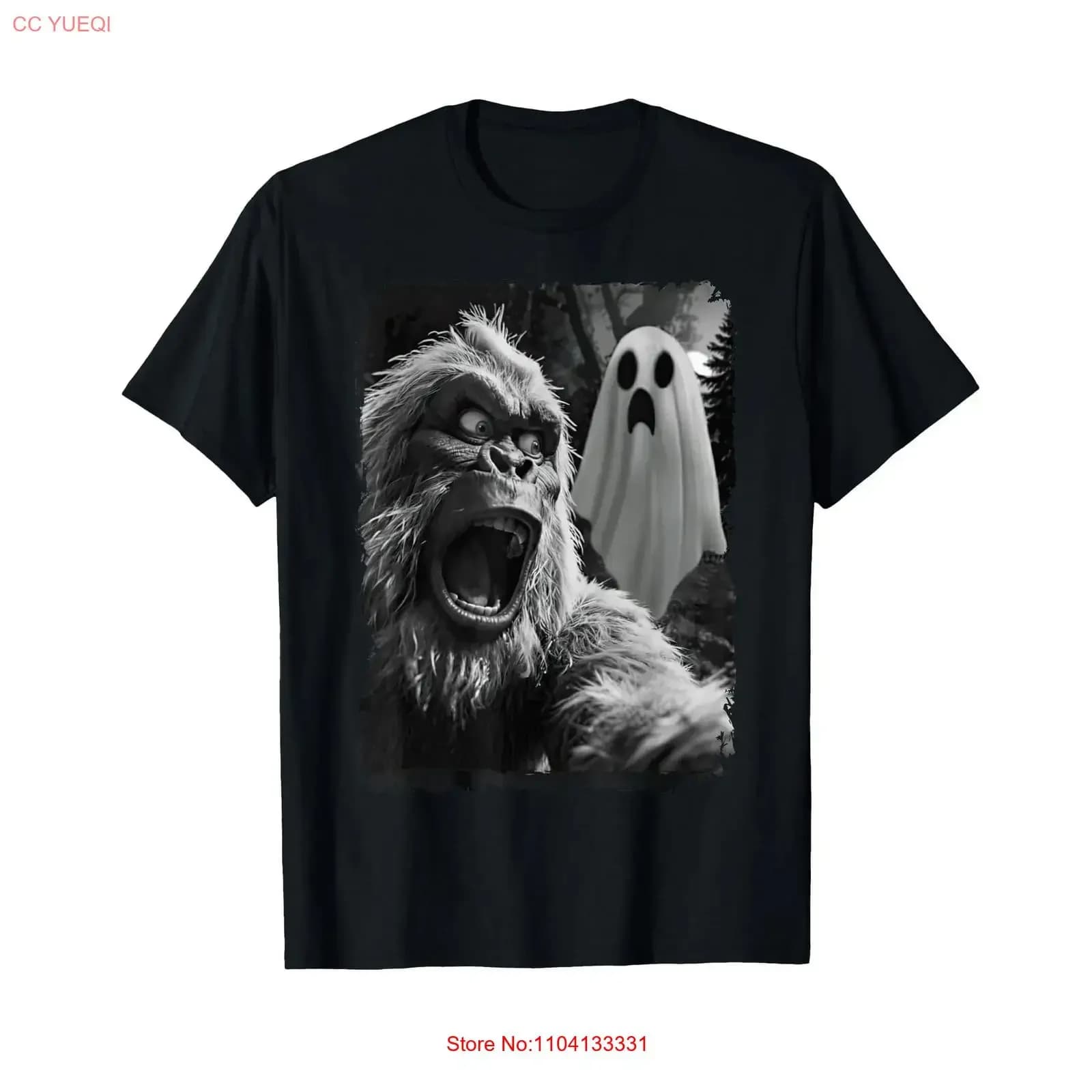 Divertente maglietta Bigfoot Selfie Ghost Sasquatch Halloween, vintage, lavata, versatile, comoda, per l'uso quotidiano, morbida e casual