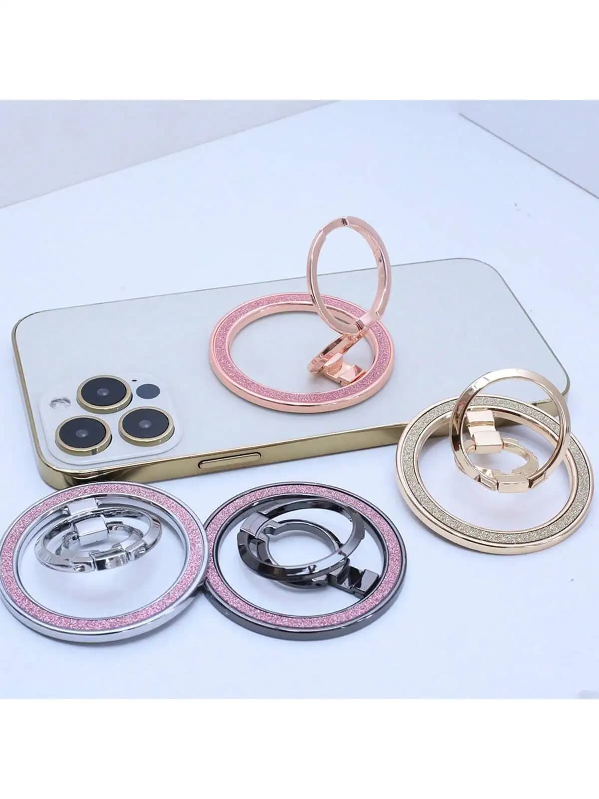Glittery Magnetic Phone Stand Magsafe Magnetic Dual-Ring Metal Desktop Stand Zinc Alloy Car Mount Ultra-Thin Magnetic Phone Stand Portable Metal Phone Ring