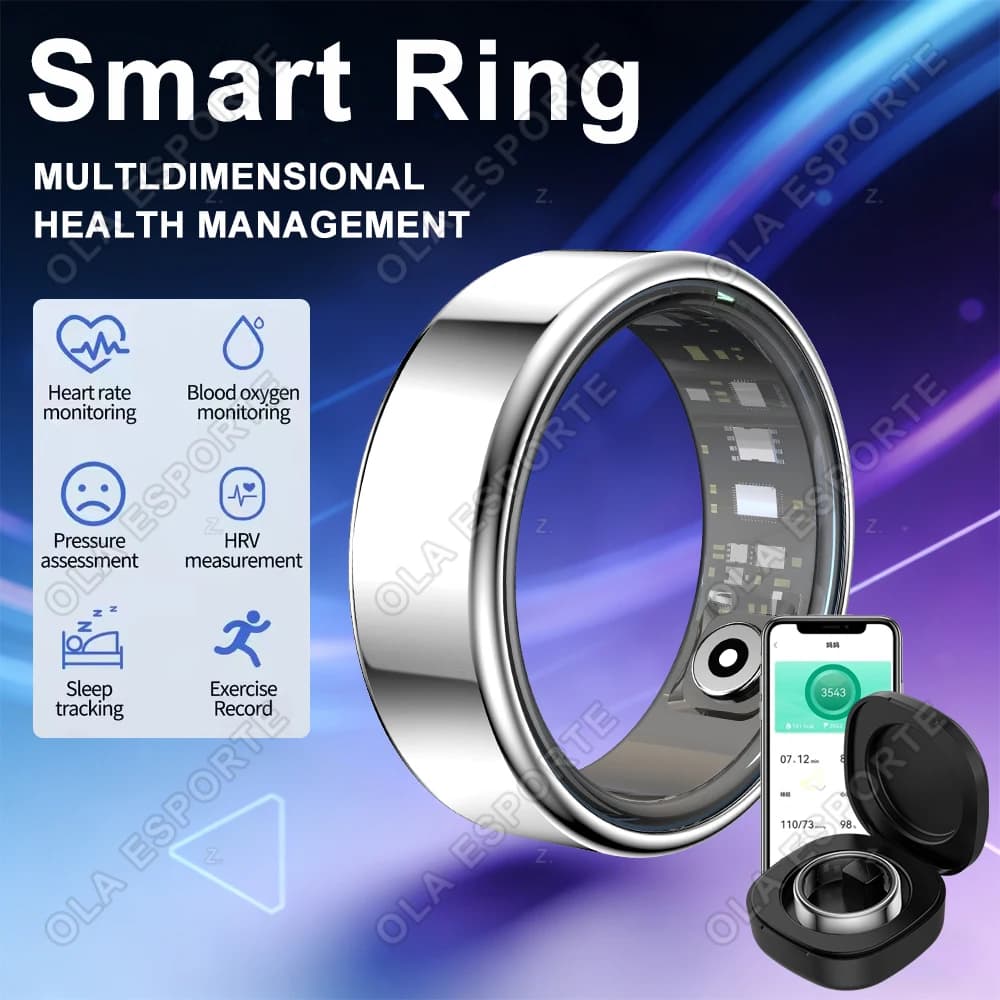 Smart Ring for Multidimensional Health Management, Smart Health App, Cardiaca Frequency Monitoring, Blood Oxygen, Pressure, Sleep, Waterproof, Compatible with Android and iOS