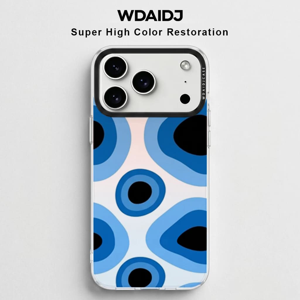 Cover Trasparente Anti-Ingiallimento Antiurto Sottile in TPU con Stampa Occhio di Allah Blu per iPhone Serie 13 14 15 16 17