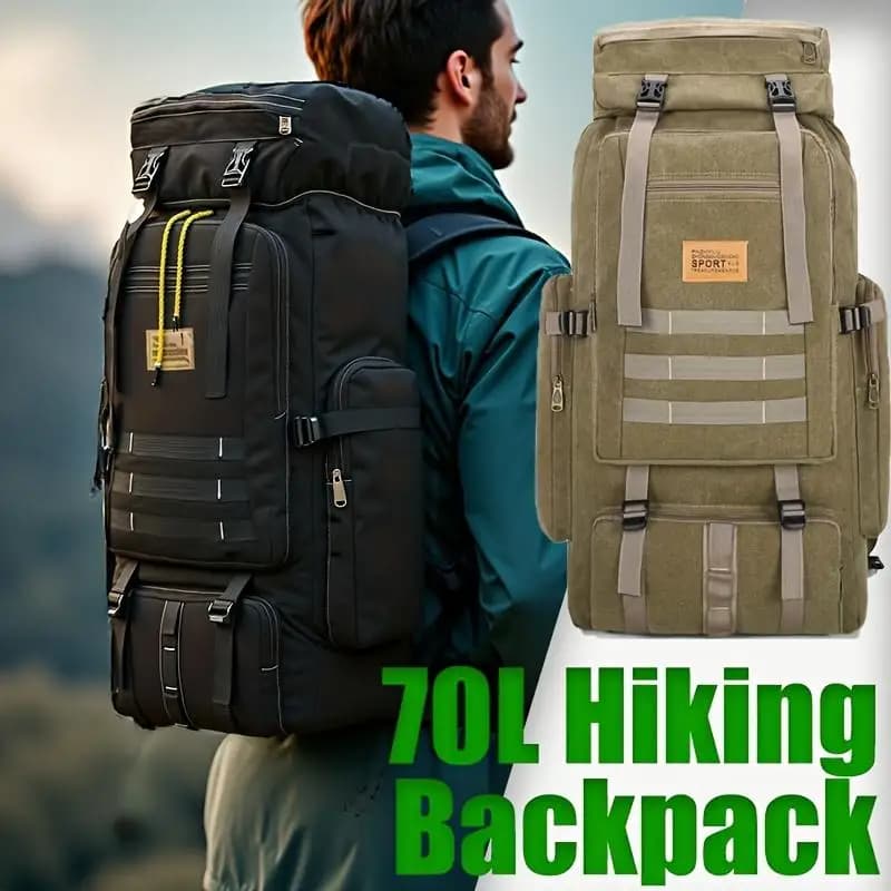 1pc 90L Hiking Daypack Backpack Canvas Hydration Pack for Men and Women Climbing Outdoor Sport Large Capacity