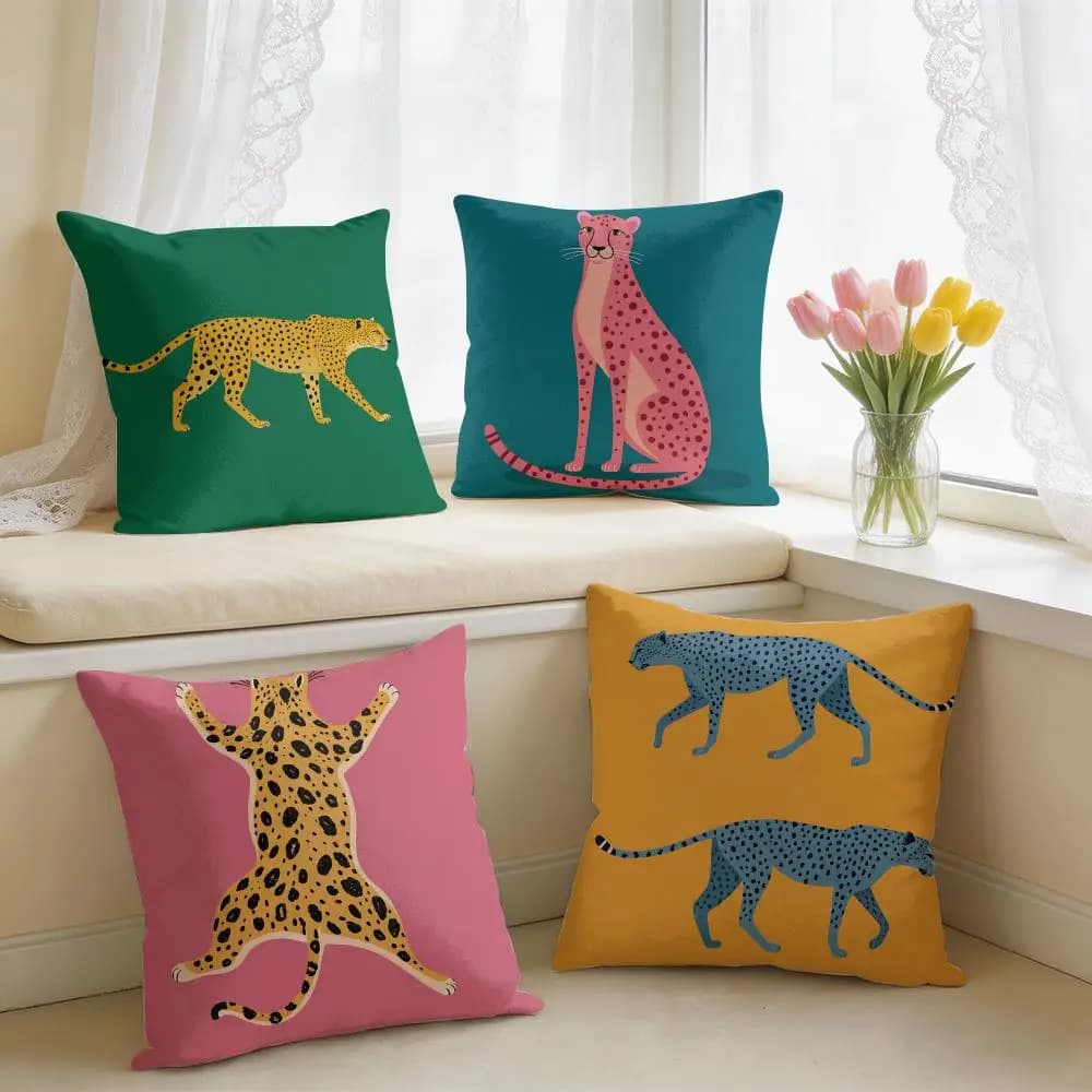Art Design Golden Leopard Cushion Cover Short Plush Pillow Case room Sofa cushion covers Home Decor funda