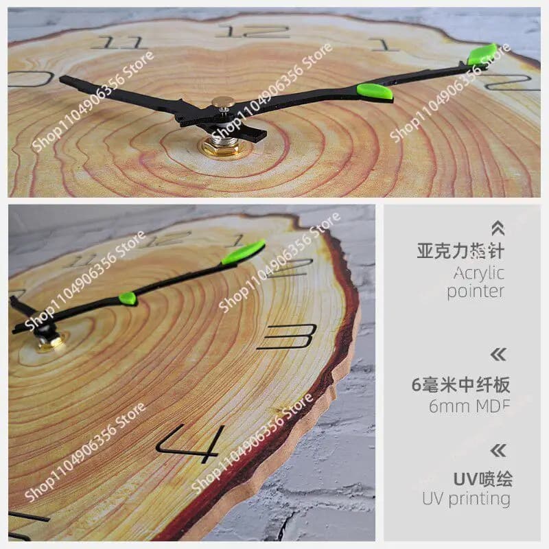 Wall clock for living room, creative decoration with wooden effect