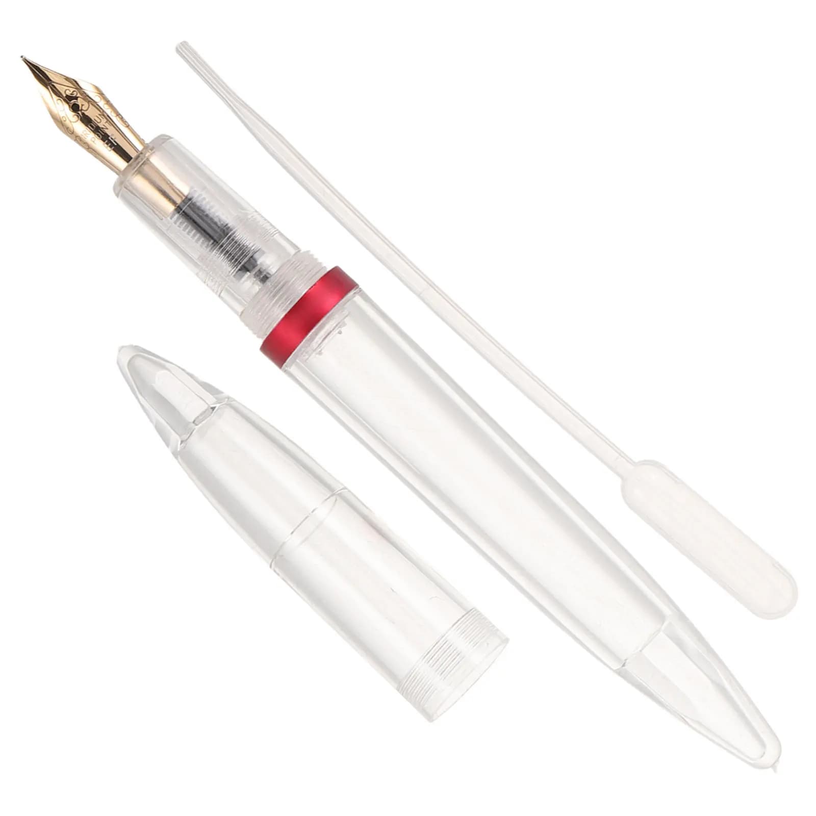 Transparent Fountain Pen Acrylic Clear Body Refillable Large-Capacity Ink Reservoir 0.5mm Fine Nib Smooth Writing Pen for Office