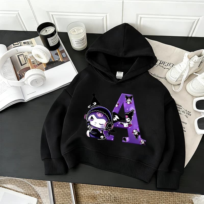 Felpa con Cappuccio Sanrio Kuromi per Bambini, Design Kawaii, Manica Lunga, Primaverile, Leggera, Moda Cartoon, Abbigliamento per Bambini, Regalo