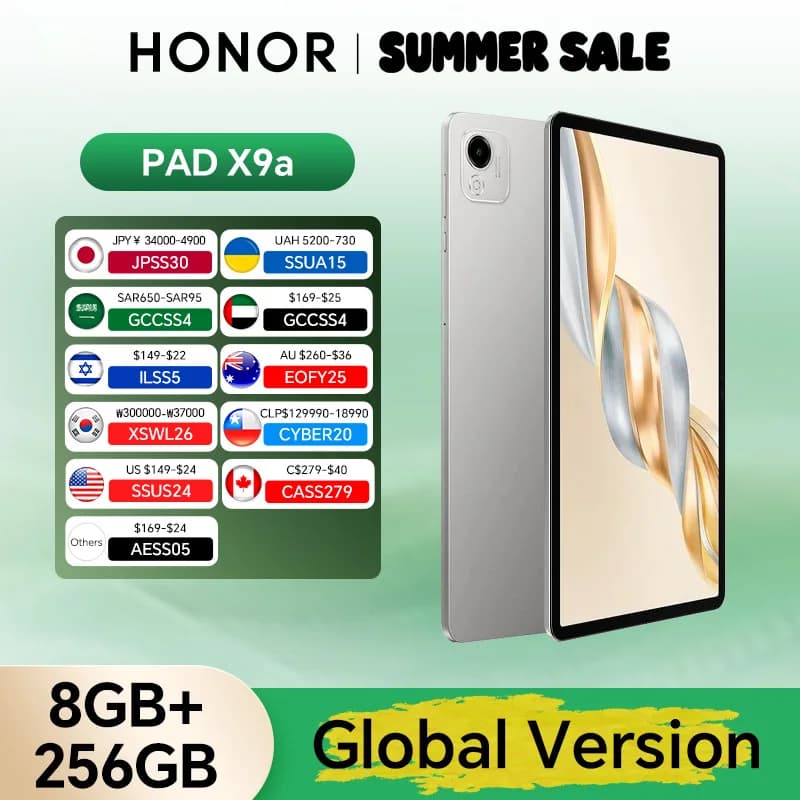 Nuova Versione Globale HONOR Pad X9a 6GB+128GB/8GB+256GB, Schermo LCD 11.5'' 2.5K 120Hz, Batteria 8300 mAh, Ricarica Rapida 35W, WiFi, Android