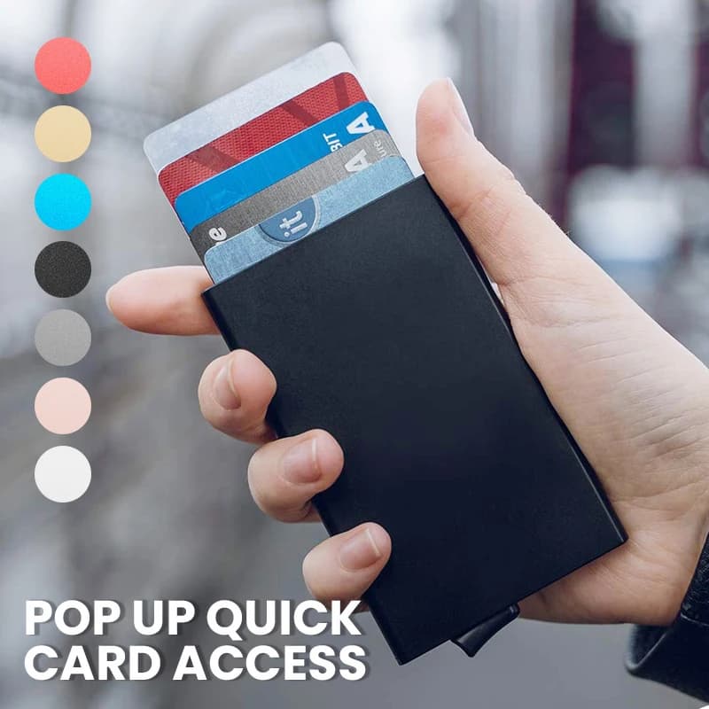 Porta carte di credito minimalista con portafoglio pop-up sottile per uomo donna Mini custodia in metallo con blocco RFID