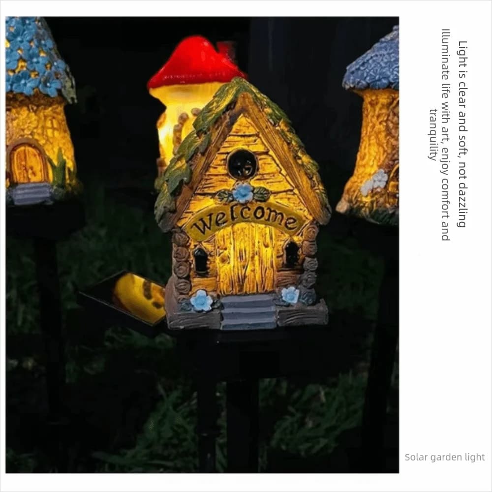 Luce Solare LED per Prato Multiuso, Casetta in Resina, Miniatura Casa delle Fate, Luce da Giardino LED, Design Impermeabile, Casa delle Fate a Forma di Fungo