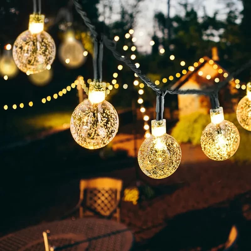 Luce solare a sfera di cristallo a LED 10M Lucine impermeabili Ghirlanda di nozze di Natale Giardino Prato Albero Decorazione esterna