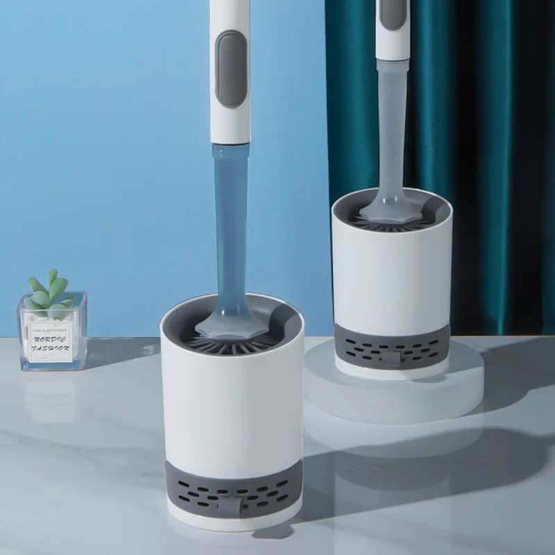 Spazzola per WC a Manico Lungo da Parete con Dispenser di Liquido, Strumento per la Pulizia del Bagno Senza Angoli Morti
