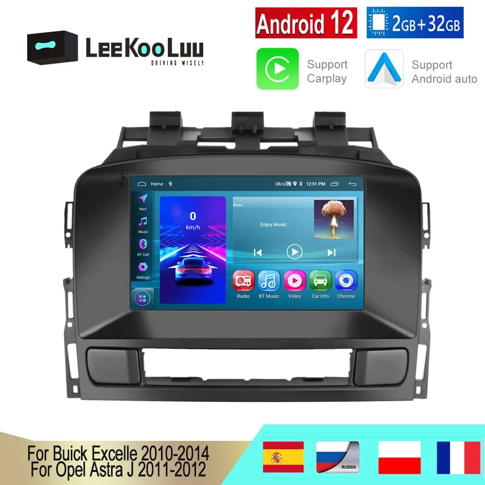 LeeKooLuu 2 Din Car Stereo Radio CarPlay Android Auto GPS WIFI Bluetooth for Buick Excelle 2010-2014 / Opel Astra J 2011-2012
