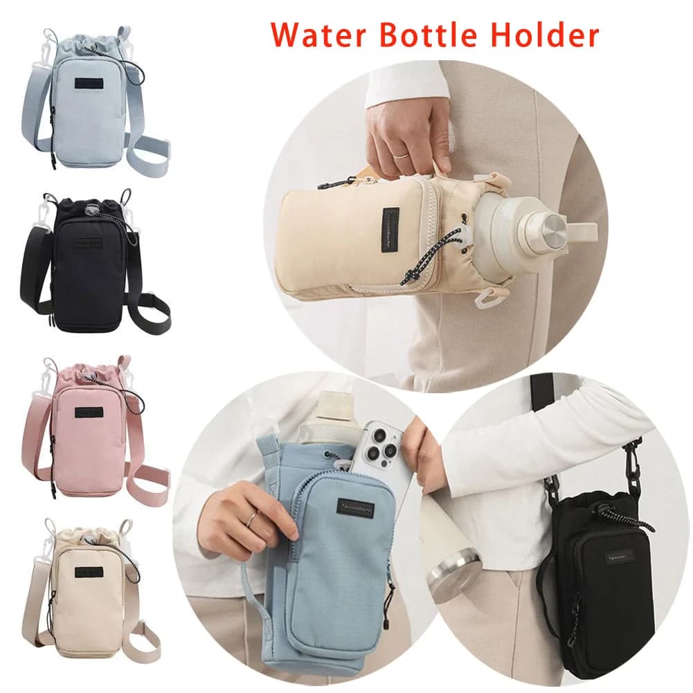 Portabottiglie Unisex con Tracolla, Borsa Termica per Bottiglia d'Acqua con Tasca per Telefono, Borsa a Tracolla per Bottiglia d'Acqua