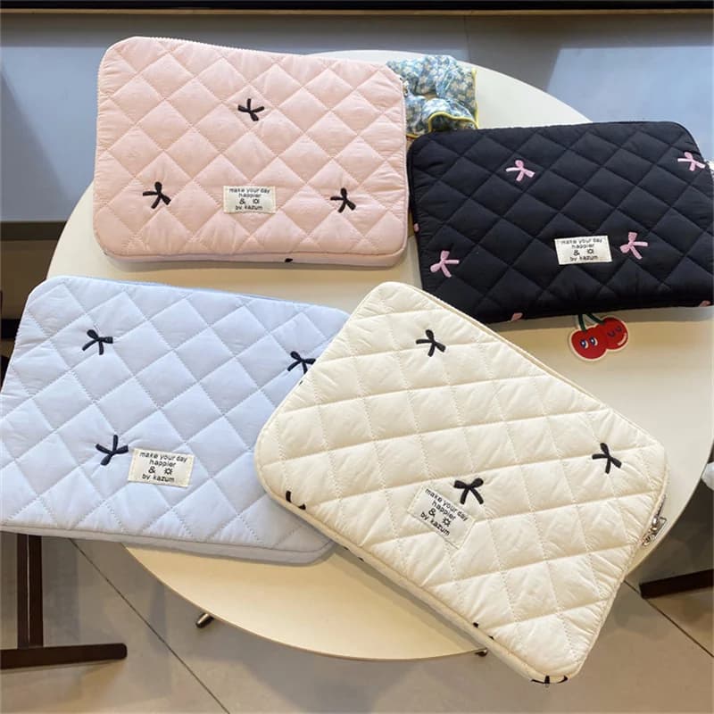 Cute Bow ricamo borsa per Computer custodia per Tablet 11 13.3 14 15.6 pollici maniche per Laptop da donna per Macbook Ipad HP ASUS Xiaomi