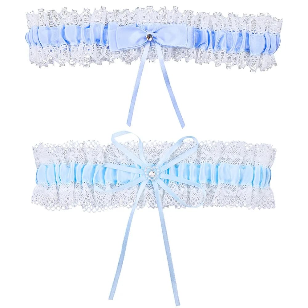 2Pcs 2 Styles Polyester Garter Leg Ring Light Blue 50x2mm Inner Diameter: 170~175mm 1pc/style