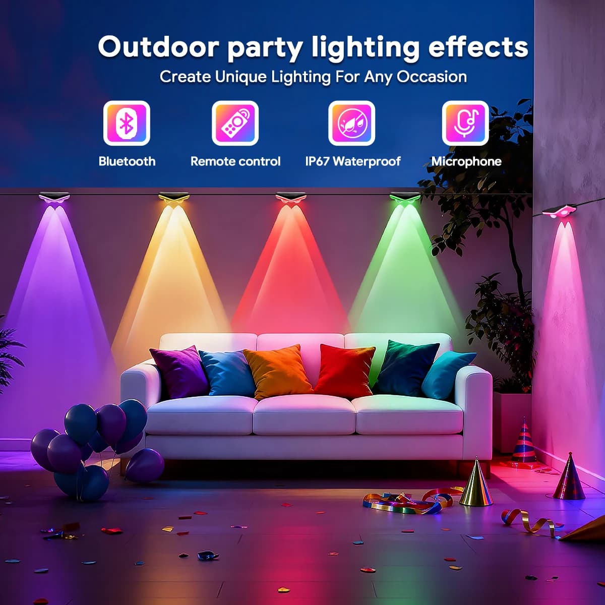 Luci LED Intelligenti per Recinzioni Esterne, Impermeabili, RGBCW, Luci a Stringa Fai-da-Te per Grondaie, Decorazioni Natalizie, Compleanni, Feste, Illuminazione per Ringhiere