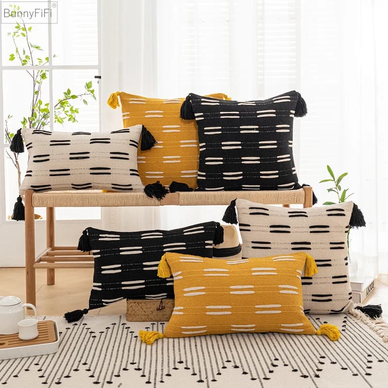 Fodera per cuscino in avorio nero fodera per cuscino senape nappe tessute per la decorazione domestica divano letto soggiorno camera da letto 45 x4 5cm/30x50cm