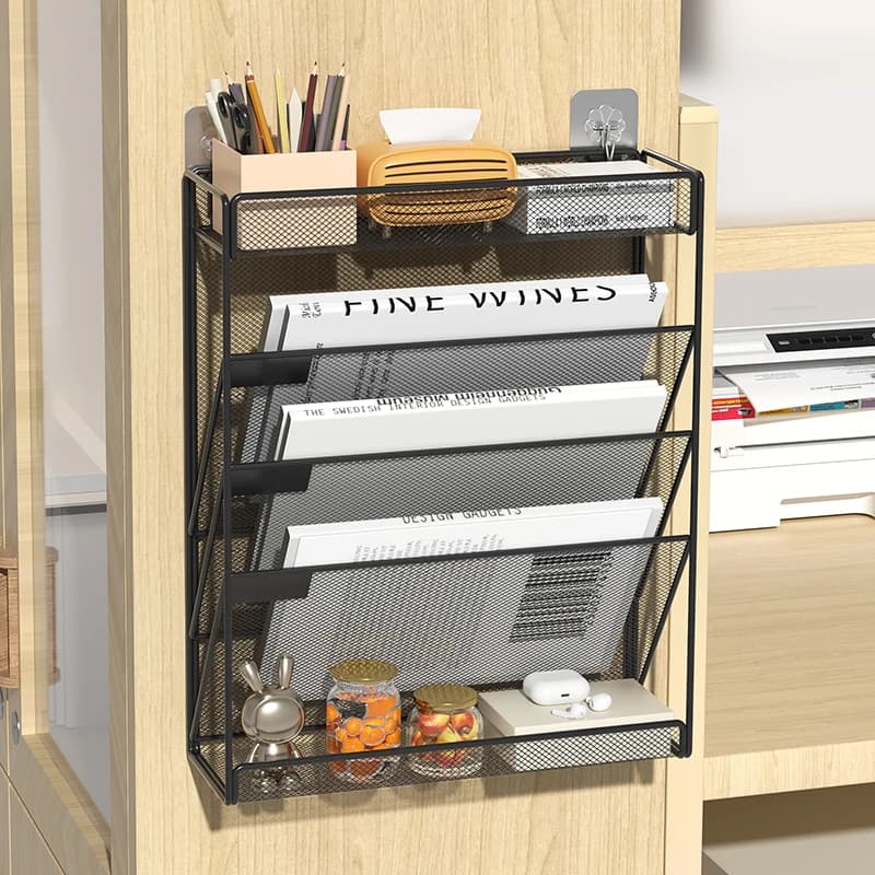 Adjustable Wall Mounted Metal Mesh File Organizer Hanging Magazine Document Holder Mail Sorter for Home Office Cubicle Students