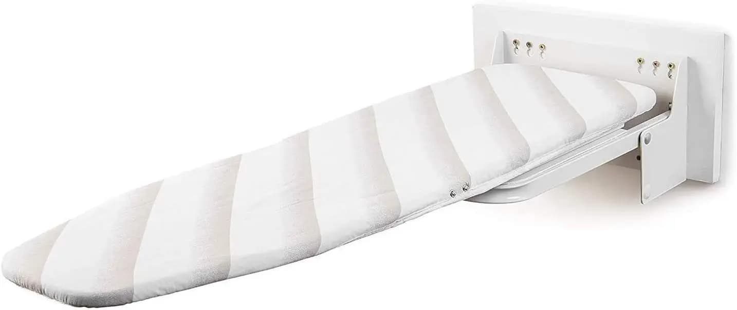 Wall Mounted Fold Away Ironing Board 180 Degree Swivel Space Saving Heat Resistant Cover Laundry White