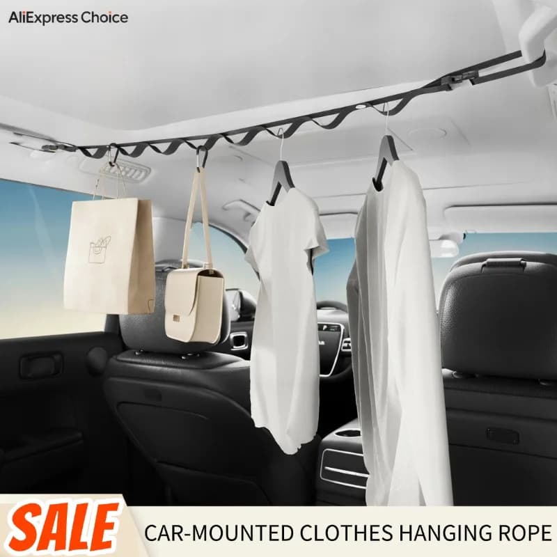 Adjustable Car Clothesline Rope Portable Vehicle Clothes Hanger Drying Rack for Travel Camping Auto Interior Storage Organizer