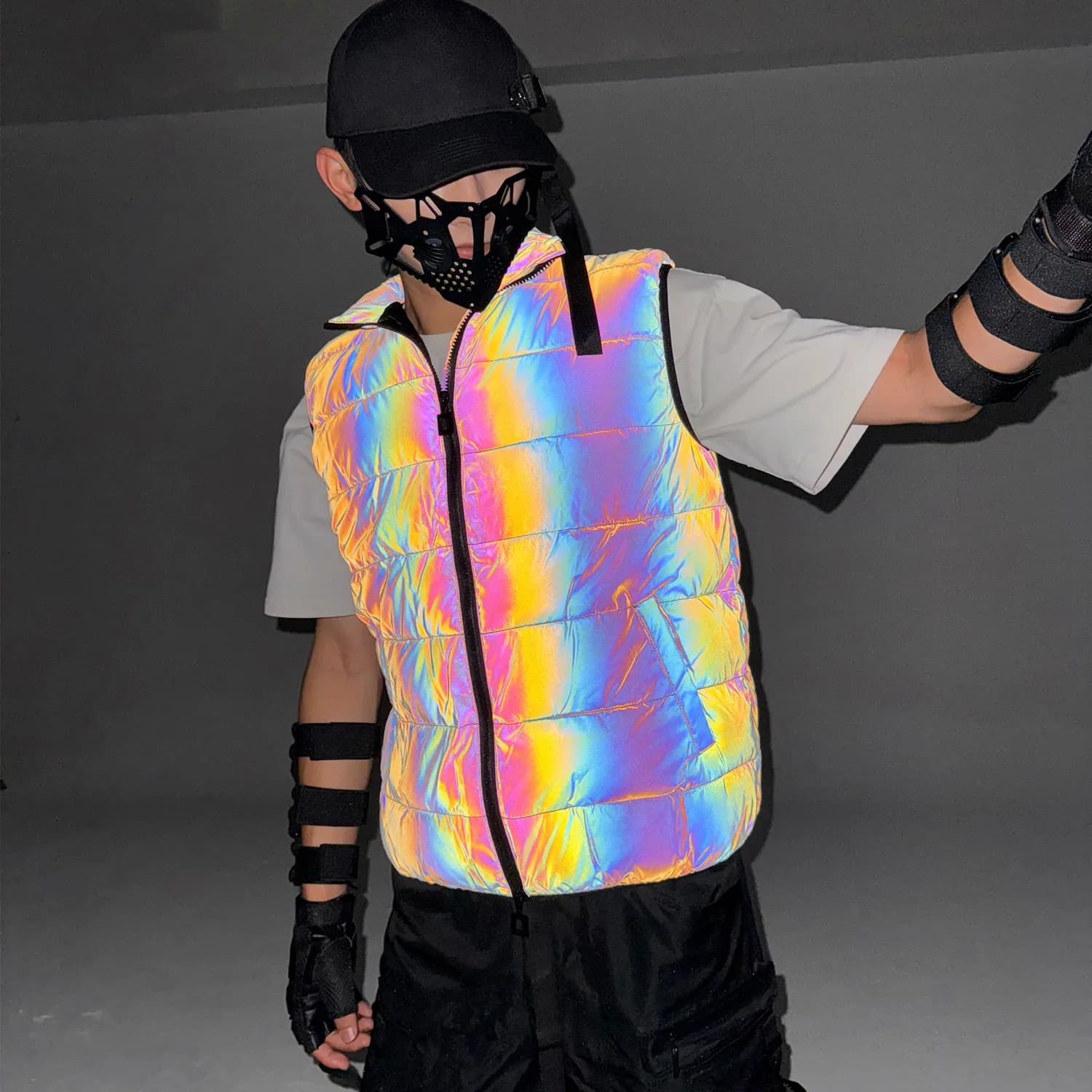 Nightclub DJ Reflective Jacket Vest Winter Warm Clothes Men Colorful Light Rave Dance Clothes Night Safety Clothes 2026