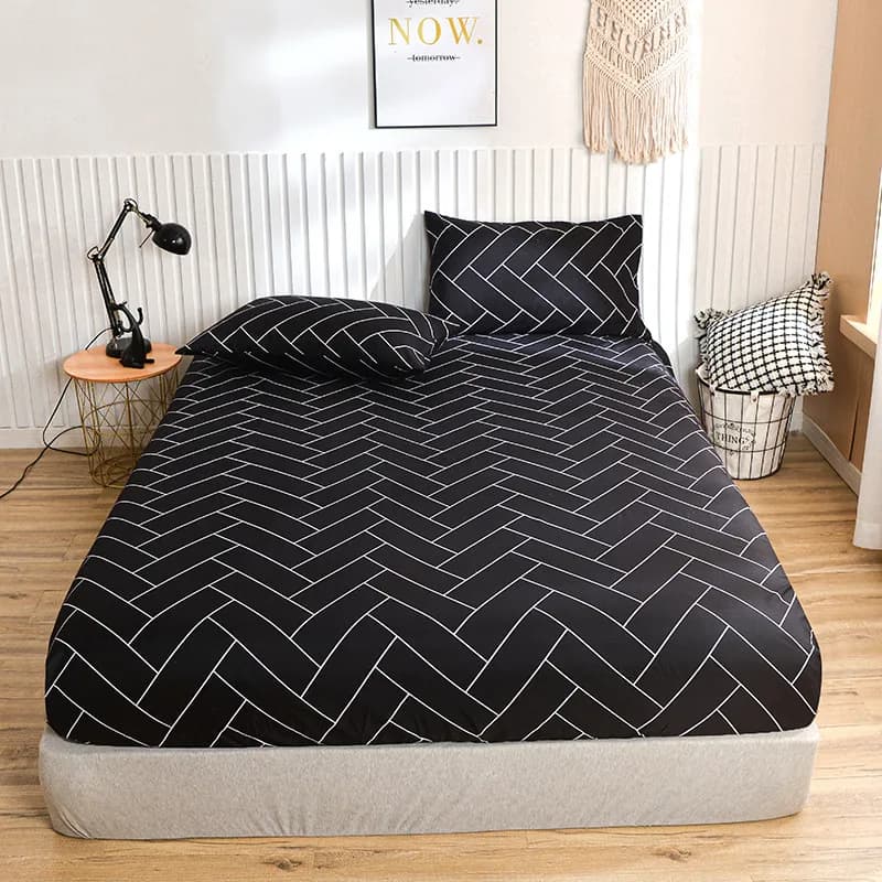 1 Piece Black Geometric Polyester Corner Sheet With Elastic Adjustable Non-slip Cover for Single Double Bed King Home