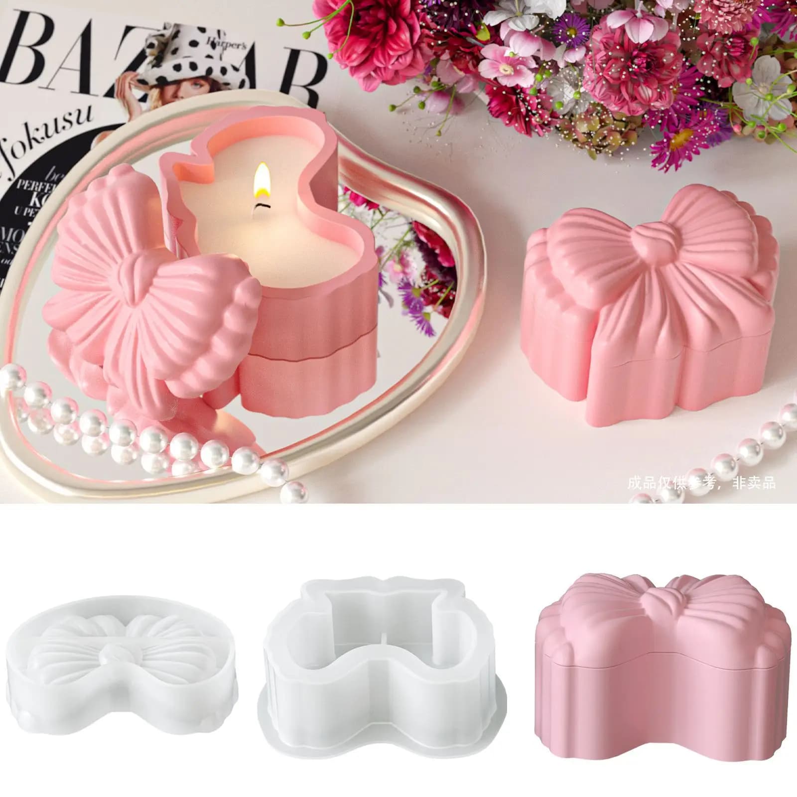 DIY Bow Silicone Mold with Lid Epoxy Resin Casting Mould for Jewelry Storage Box Candle Making Ornament Home Decor Art Crafts