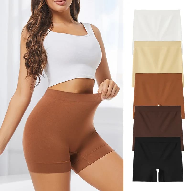 High Waist Seamless Safety Women's Briefs Anti Slip Flat Cut Underwear with Inner Seam for Anti Peek All Day Comfort Ice Silk